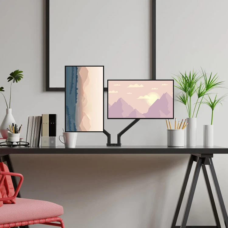AUKI Double Monitor Bracket Dual Arm Desk Stand Black UP TO 9 KG VESA Mount Black Dual Monitor Arm