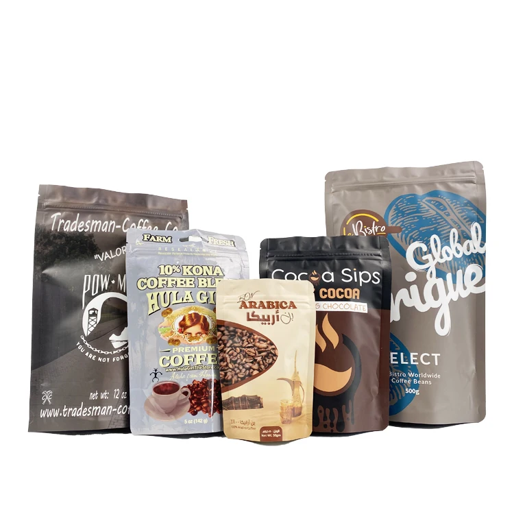 Biodegradable Zipper Coffee Tea Aluminum Foil Stand Up Pouch Packaging Resealable Matt Coffee Bag With Valve