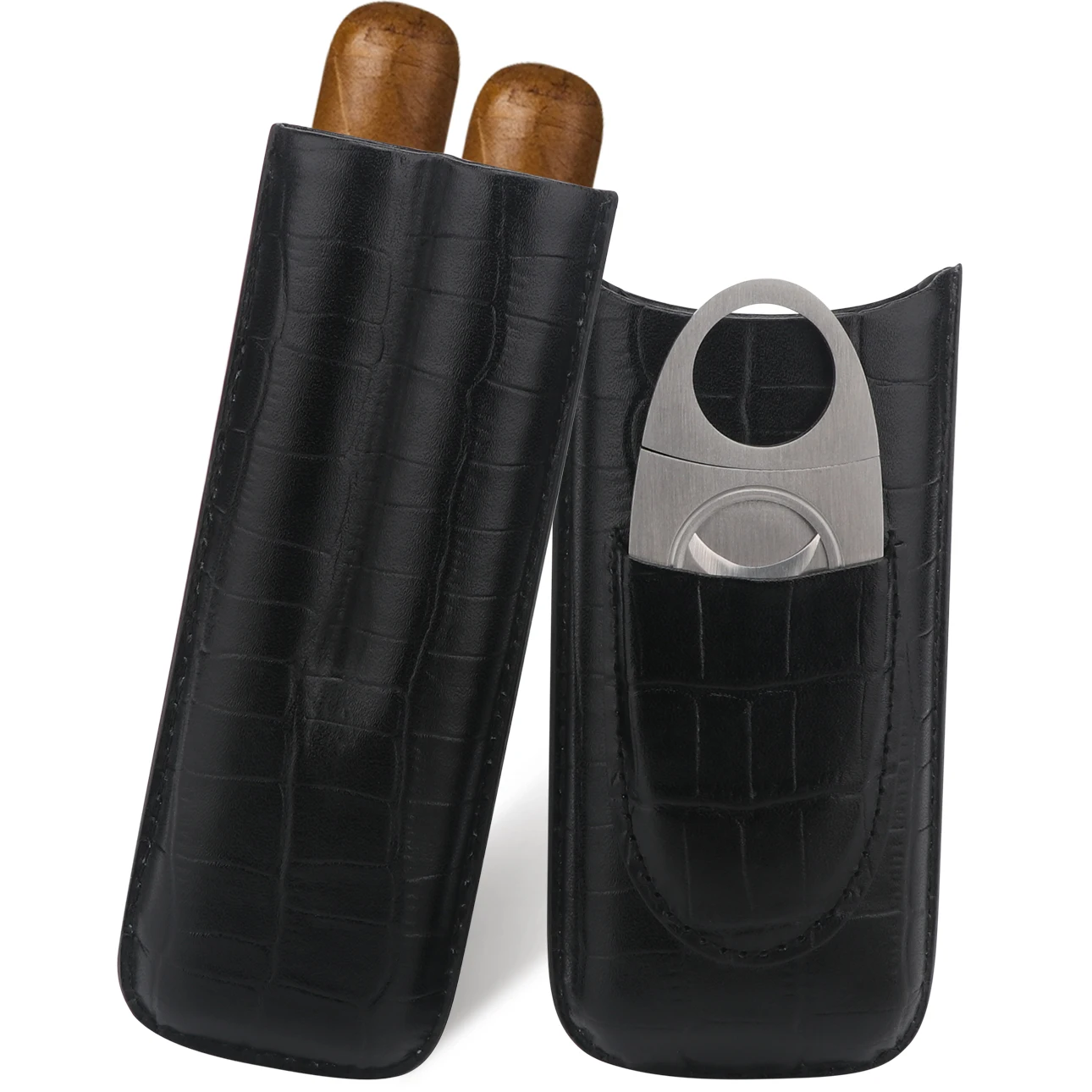 Xifei Wholesale Luxury 2 Finger Black Cigar Leather Case Travel Cigars Tobacco Humidor