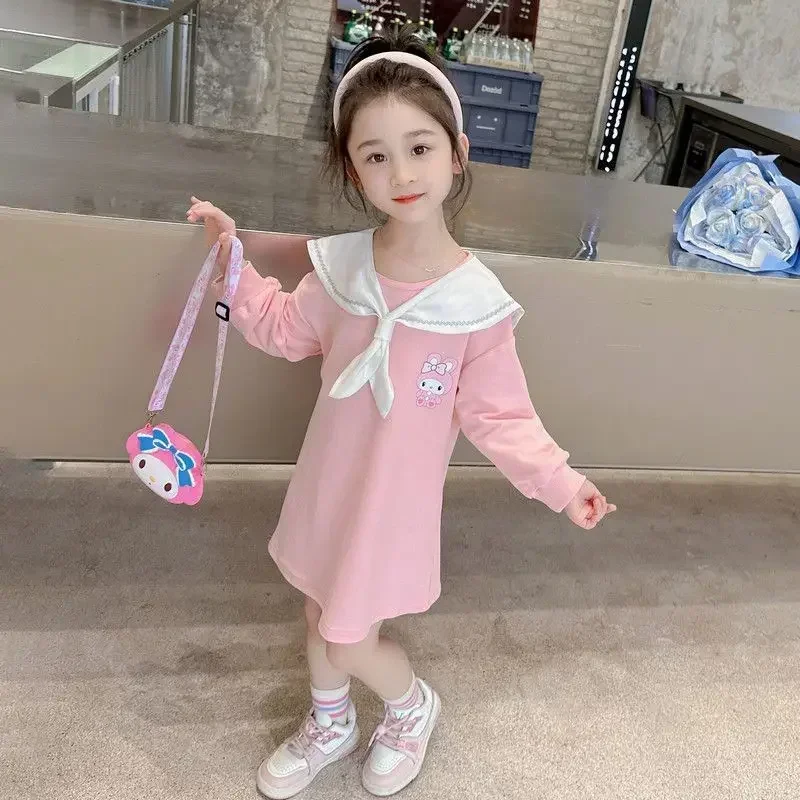 Girly Heart Kawaii Sanrios Kuromi Anime Long Sleeve Dress Cute Cartoon My Melody Princess Hooded Skirt Clothing Gifts for Girls
