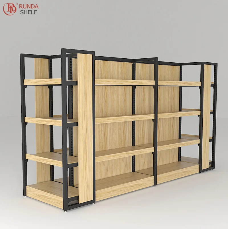 Деревянные стальные полки на заказ для магазинов супермаркетов гондолы