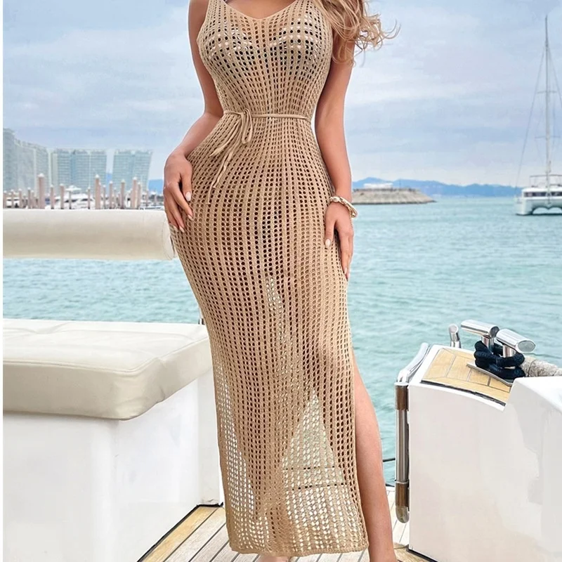 V027 Women Crochet Cover Up Sexy see through Bathing Suit Bikini Swimwear Summer Beach Dress