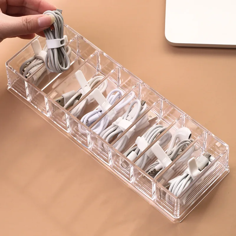 Многофункциональная Пластиковая прозрачная настольная коробка для хранения наушников органайзер зарядного провода дома
