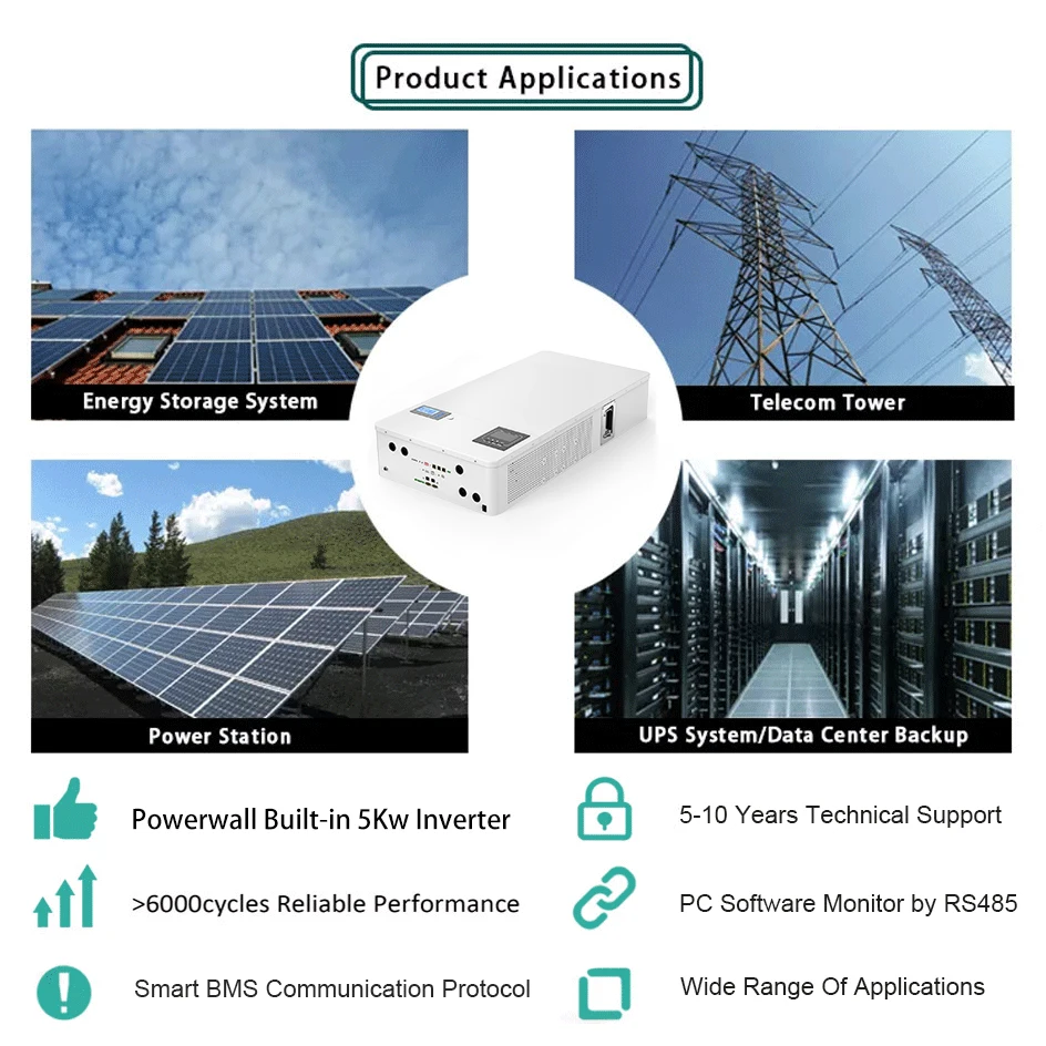 2 IN 1 PC Monitor 6000 Deep Cycles Built-in 5Kw Inverter 48V 100Ah Energy Storage Battery 5.12Kw Powerwall Battery 48V Powerwall