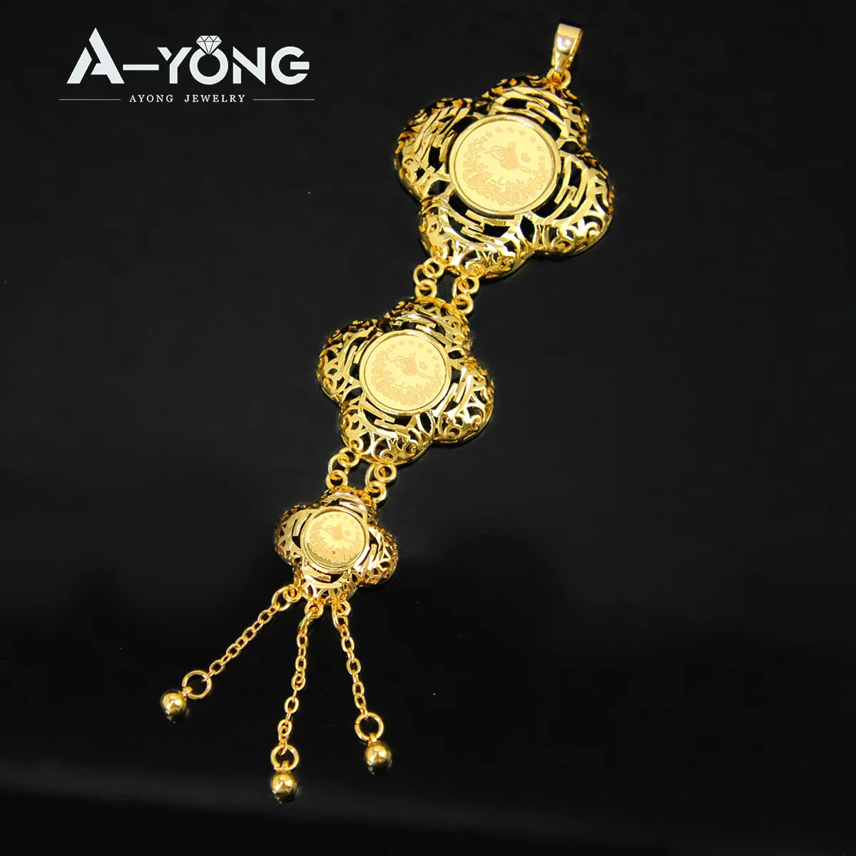 Винтажный исламский 21k позолоченный медный водонепроницаемый турецкий кулон с кулоном из бирюзового арабского кулона