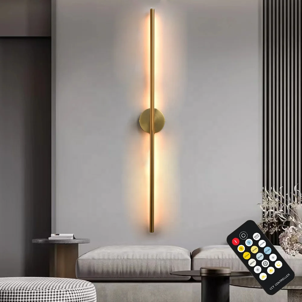 100cm Dimmable CCT controller modern integrated LED Linear tube wall lamp sconce plated gold living room long strip light