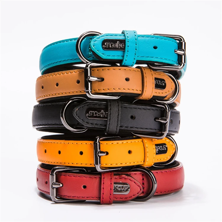 Rolled Leather Dog Collar Soft Durable Real Cow Leather Dogs Picture Solid High Quality, OEM Custom Pet Collar Leather Laser