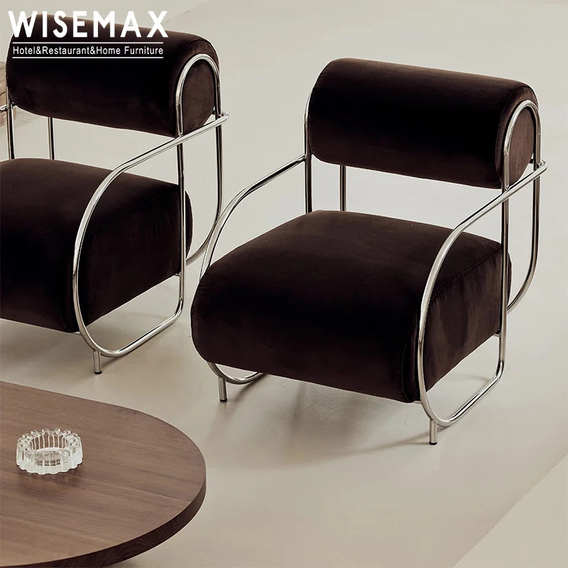 WISEMAX FURNITURE Modern Recliner Chair Hotel Furniture Original Designed Velvet Fabric Metal Nordic Living Room Lounge Chair