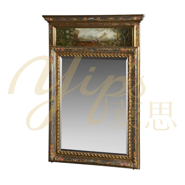 Yips LD-1203-0848 European Style Resin Carving Handpainted Floral Pattern Console Decoration Classical Wall Mirror