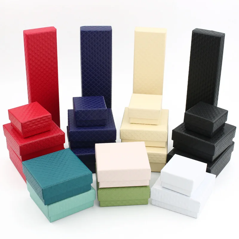 Diamond Pattern Cardboard Paper Jewelry Gift Case Necklace Earring Bracelet Ring Jewelry Box