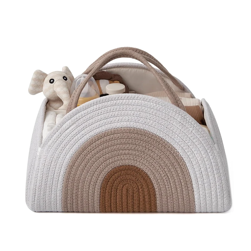 Cotton Rope Baby Diaper Caddy Organizer Basket Large Baby Shower Caddy Nursery Bin Newborn Essentials Basket