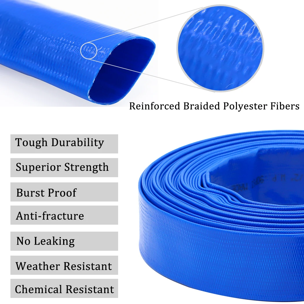 3Dia x 100m 6 bar Backwash Hose for Swimming Pools, Heavy Duty Reinforced Lay Flat Discharge Hose for Water Transfer Application