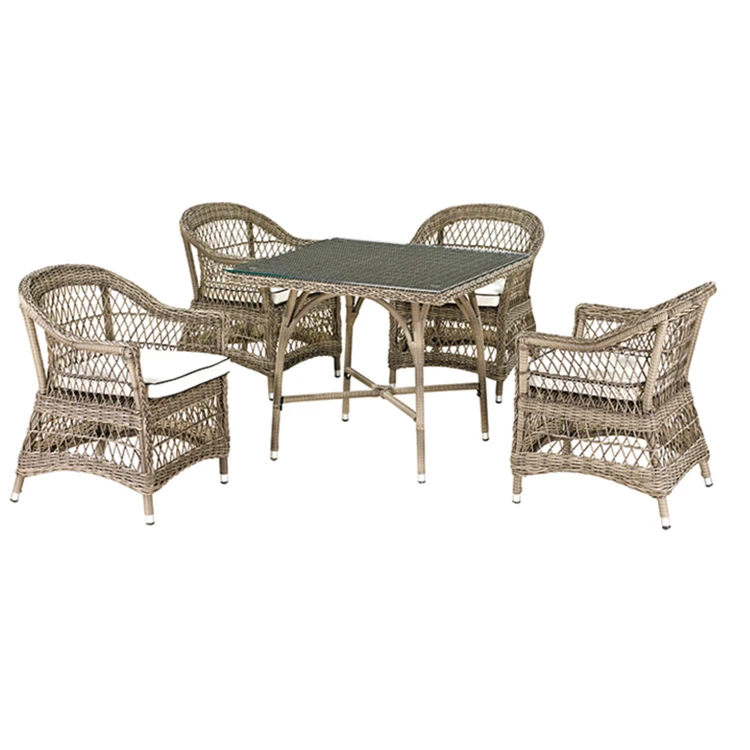 Outdoor Rattan Dining Set With Ice Bucket Aluminum Casting Garden Furniture Waterproof Material For Metal Frame Chairs