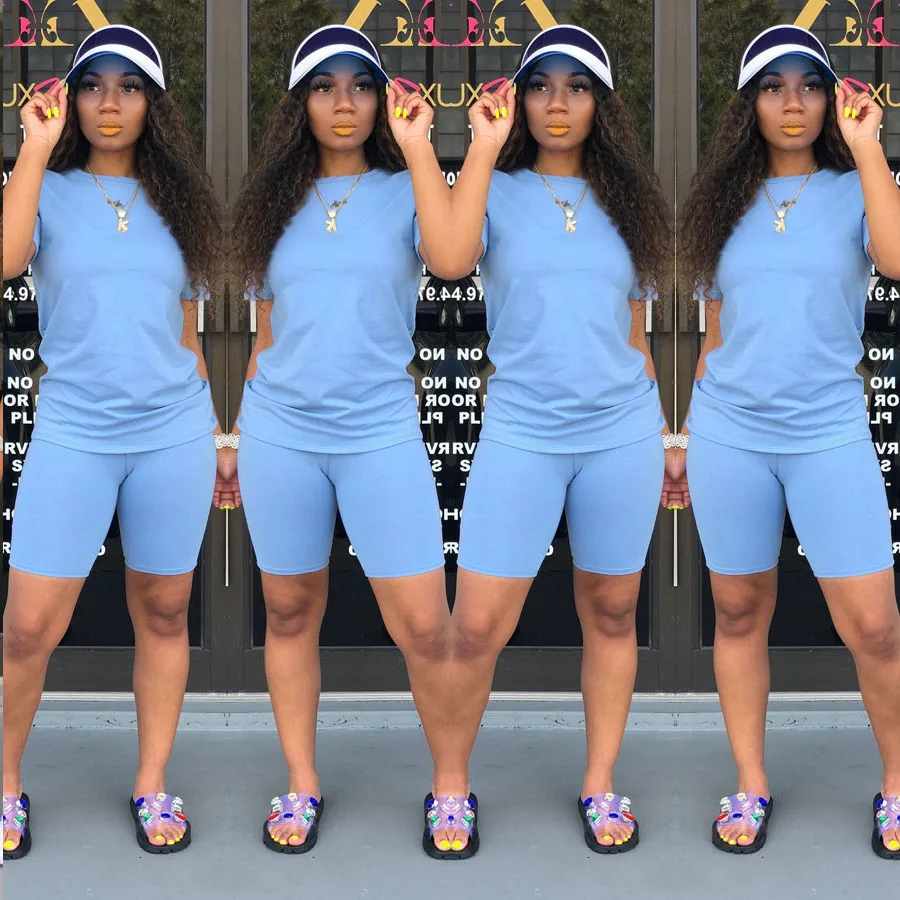 2023 fashion short sleeves neon two pieces shorts set casual 2 piece women jogger sweat pants