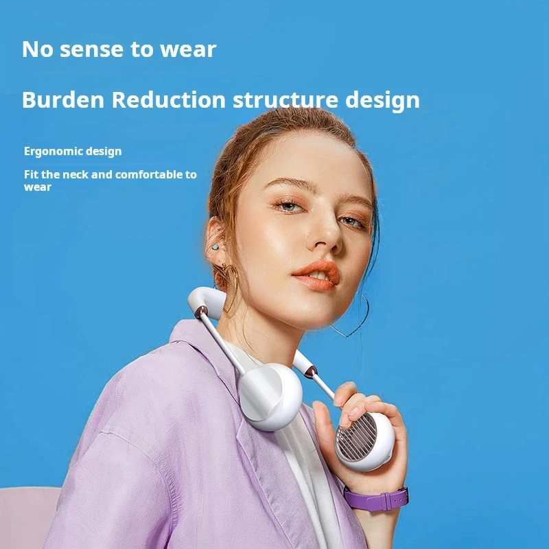 Best Seller 2000mah Wearable Leafless Fan Rechargeable Battery Powered Bladeless Cooling Usb Mini Portable Neck Fan