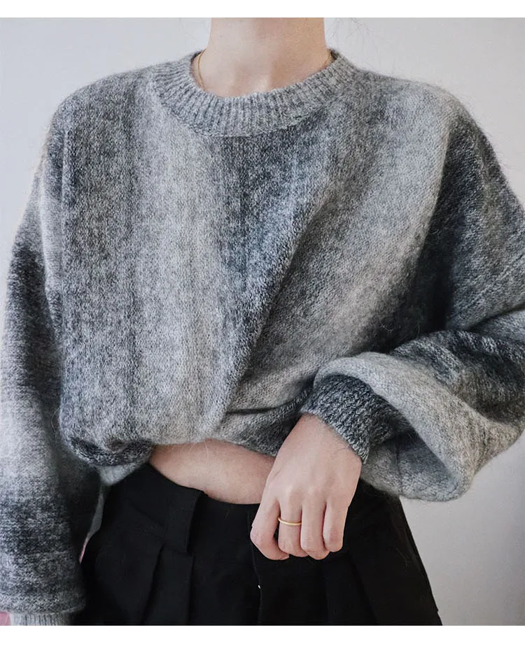 Women Casual Mohair Wool Knitted Winter Short Fashion Pullover Sweater