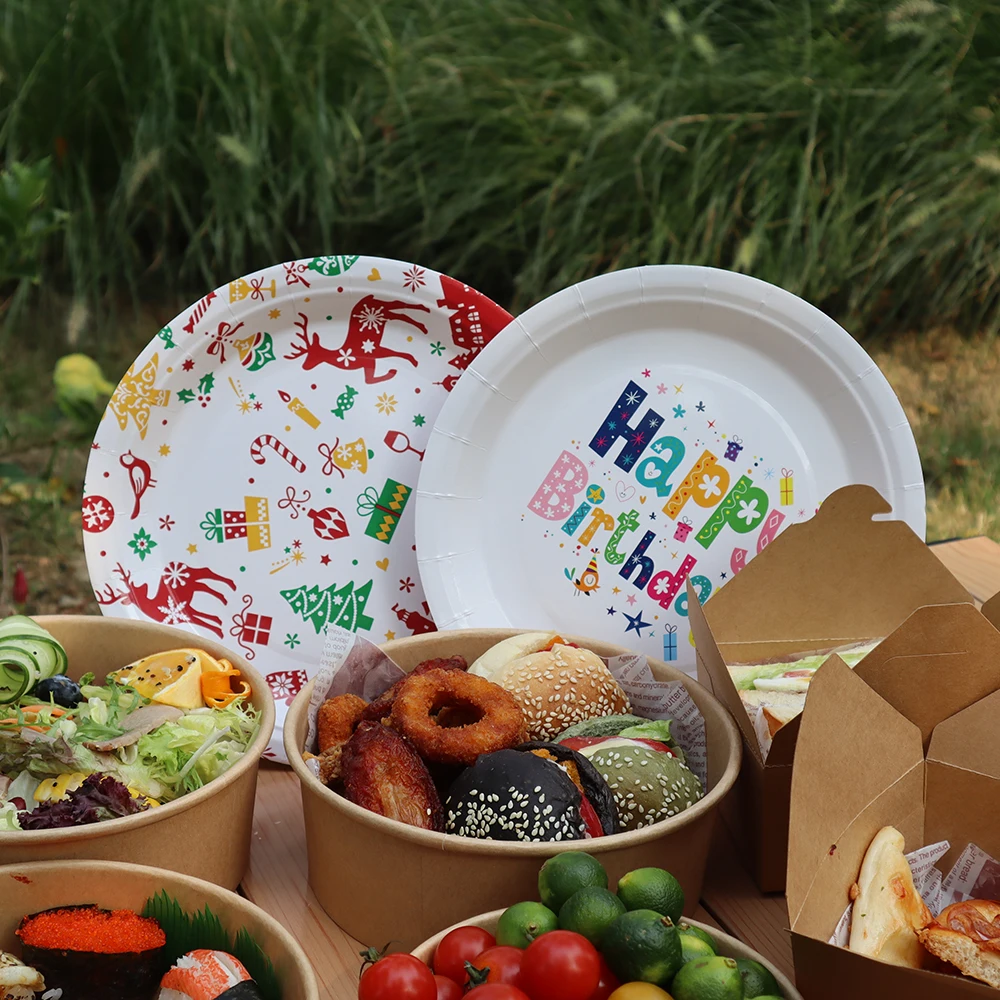 PengYuan Wholesale Custom Printed Disposable Restaurant Use Kraft Paper Noodle Soup Salad Bowl