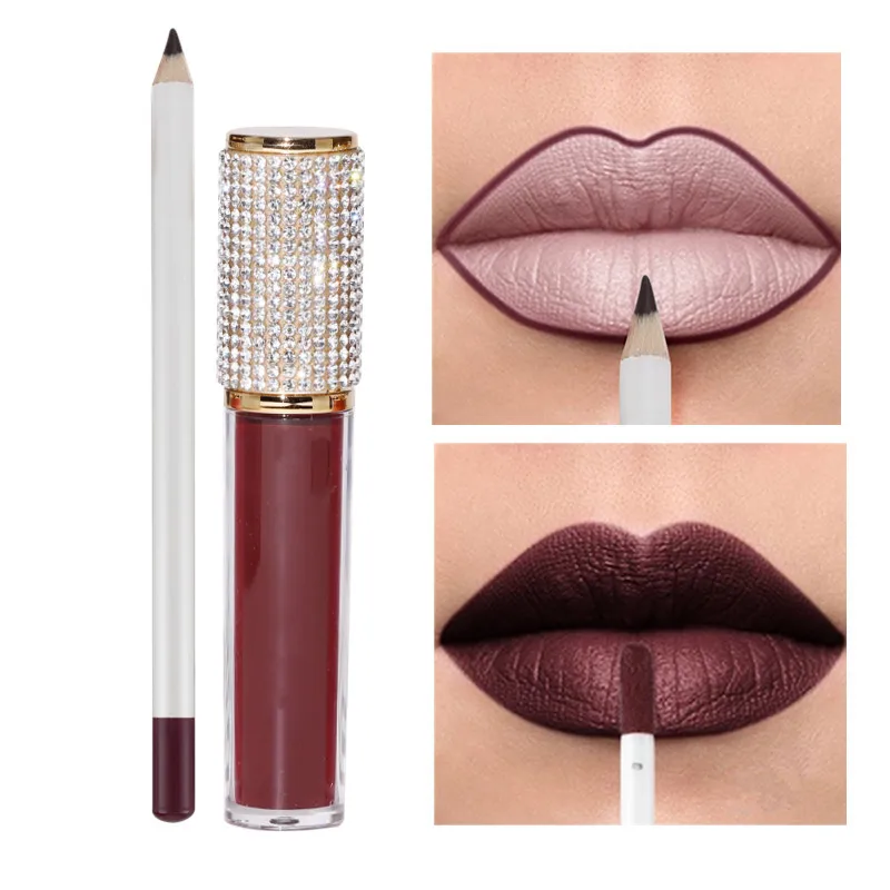 Drop ship rouge a levre customize private label 2 in 1 matte lipstick and liner