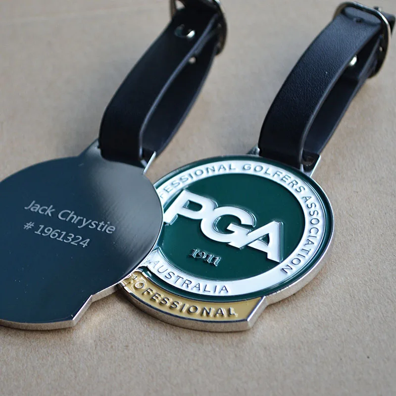 Factory Custom Metal Zinc Alloy Enamel Golf Bag Tag Golf Club Member Tag Round Luggage Tag Personal Name Laser Engraved