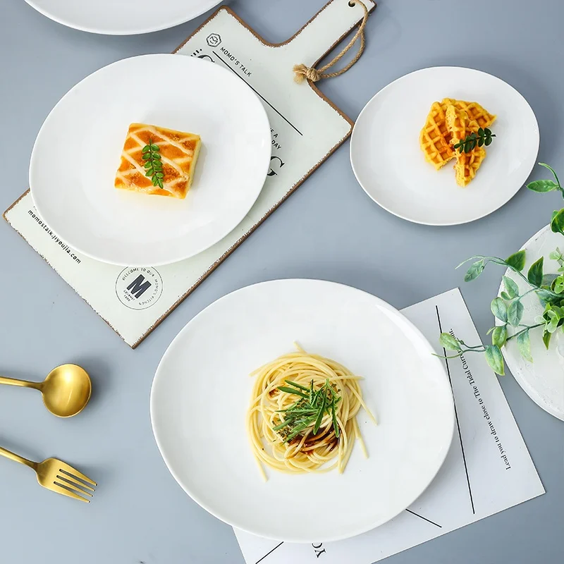 
Food grade white porcelain oval flat platter steak pasta plate for daily use 