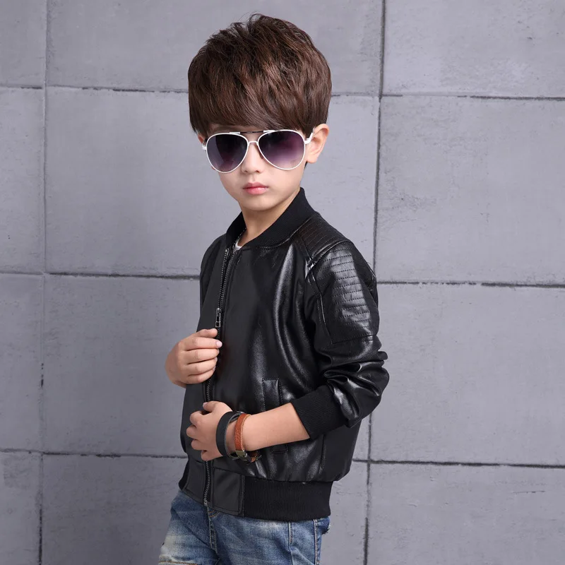 Trendy children clothes boys fleece coats baby pu leather jacket black brown toddler boys jacket for winter