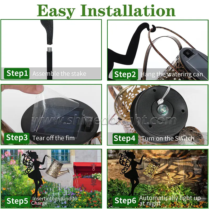 Solar Garden Light Watering Can Sprinkles Fairy Lamp Hanging Kettle Metal Retro Courtyard Decor Waterproof Shower Lawn Light