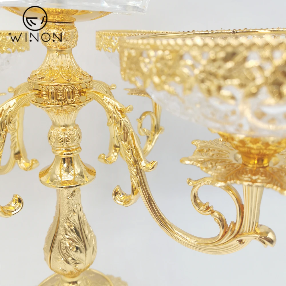 Luxury Restaurant hotel home Golden plated big size glass bowl Pasuda with small size plate with base for dinner party wedding