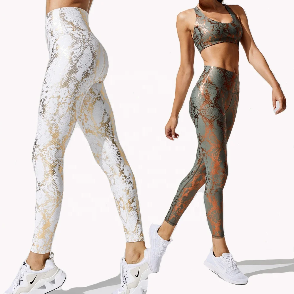 Fashion Booty Spandex Shiny Foil Print Snake Custom Leggings for Women