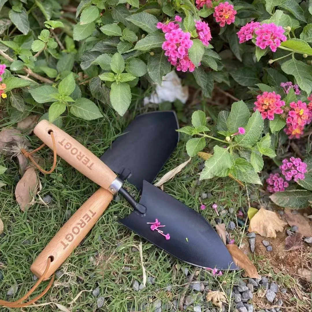 Mini Design 10' Outdoor Yard Garden Digging Planting Spade Shovel, Garden Wooden Handle Weeding Shovel Mini Plant Flower Trowel