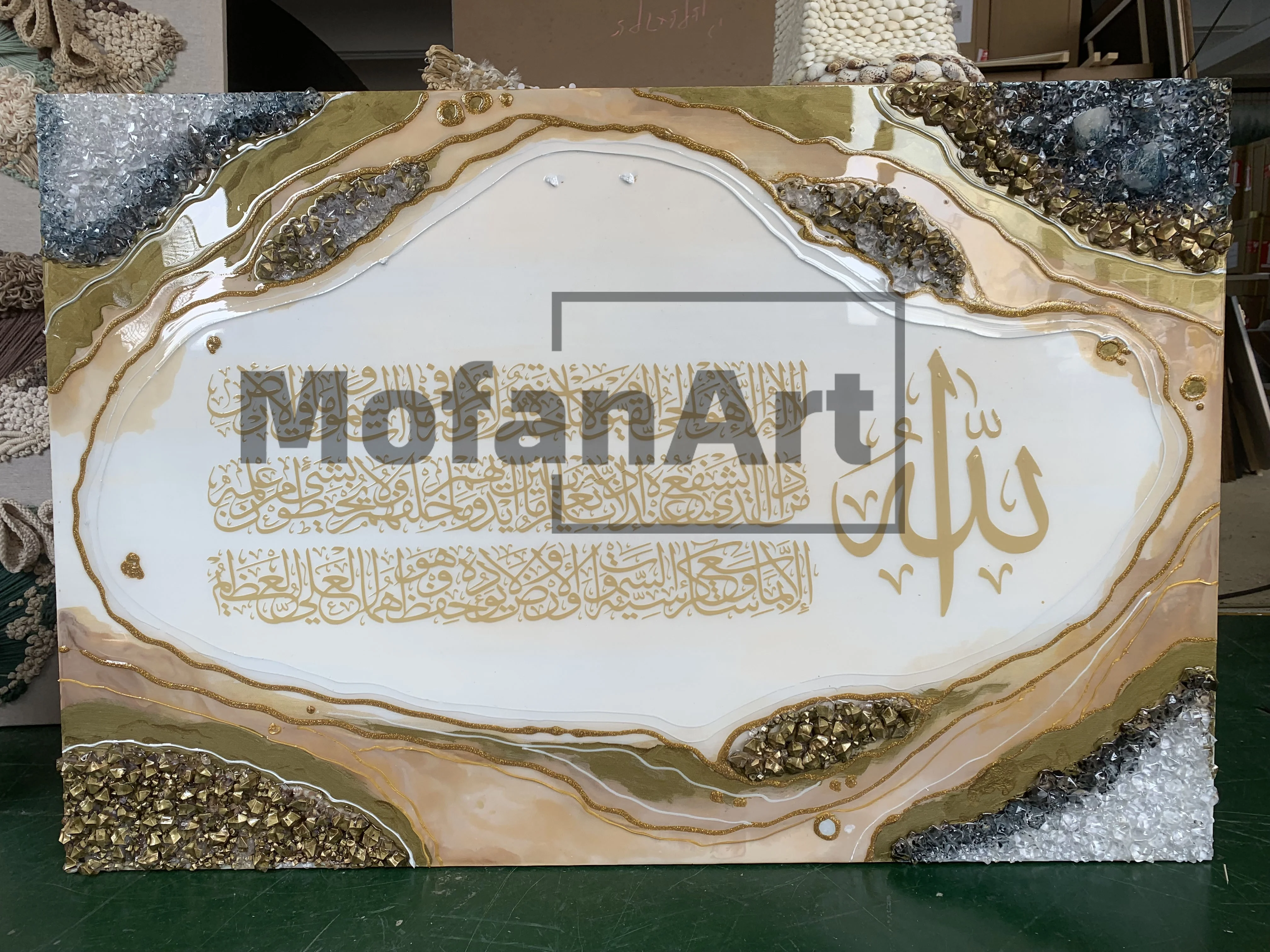 Resin Art made with crystals  gems  glitter  Rock textured 3d  Resin Painting Wall Art Decor  luxury Islamic Home Decor Wall Art