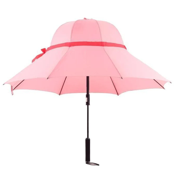 New design Pink Color Ladies Fashion Custom Logo Printed Head Special Shape Hat Umbrella