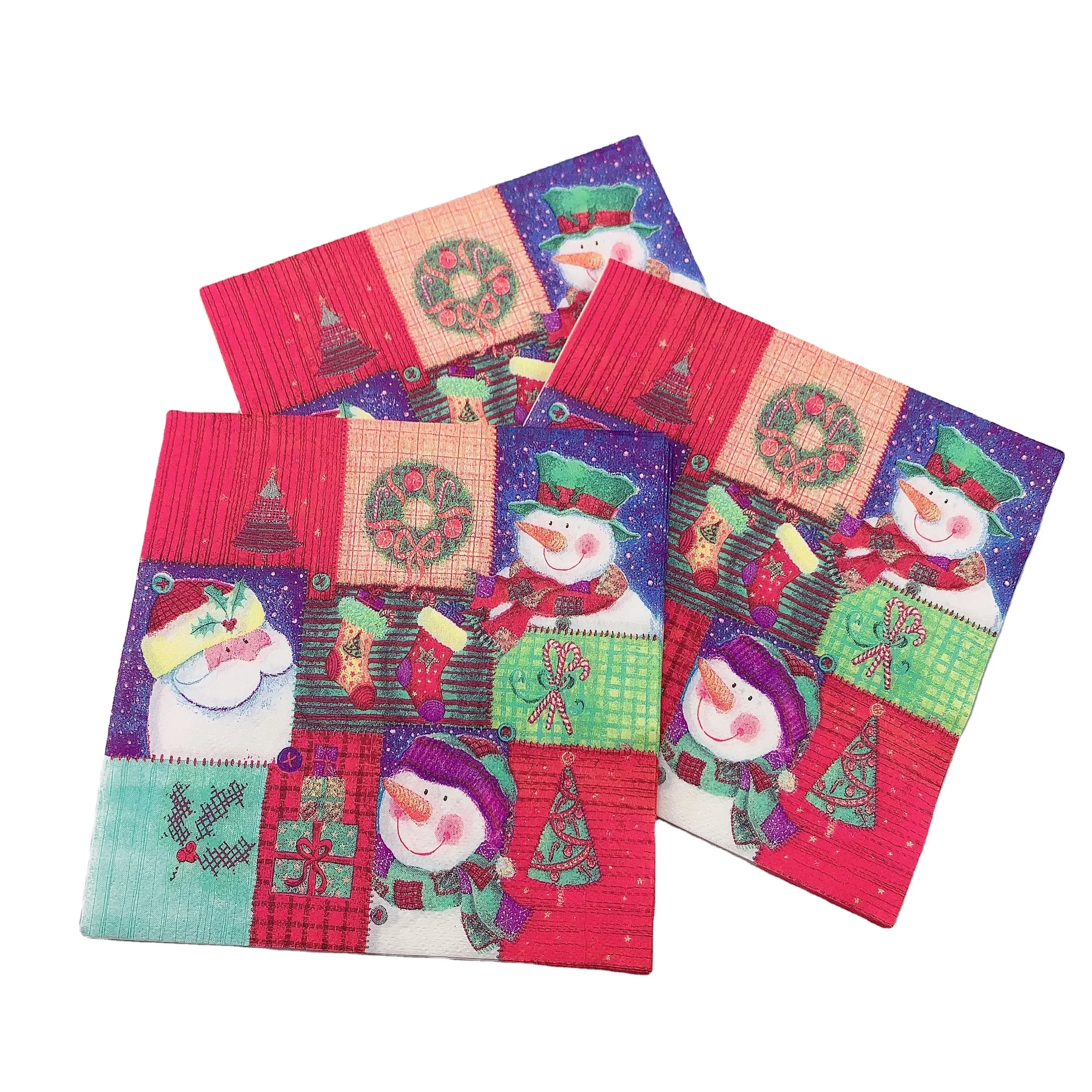 Wholesale Stocked Christmas Snowman Designs Printed Disposable Party Paper Napkins