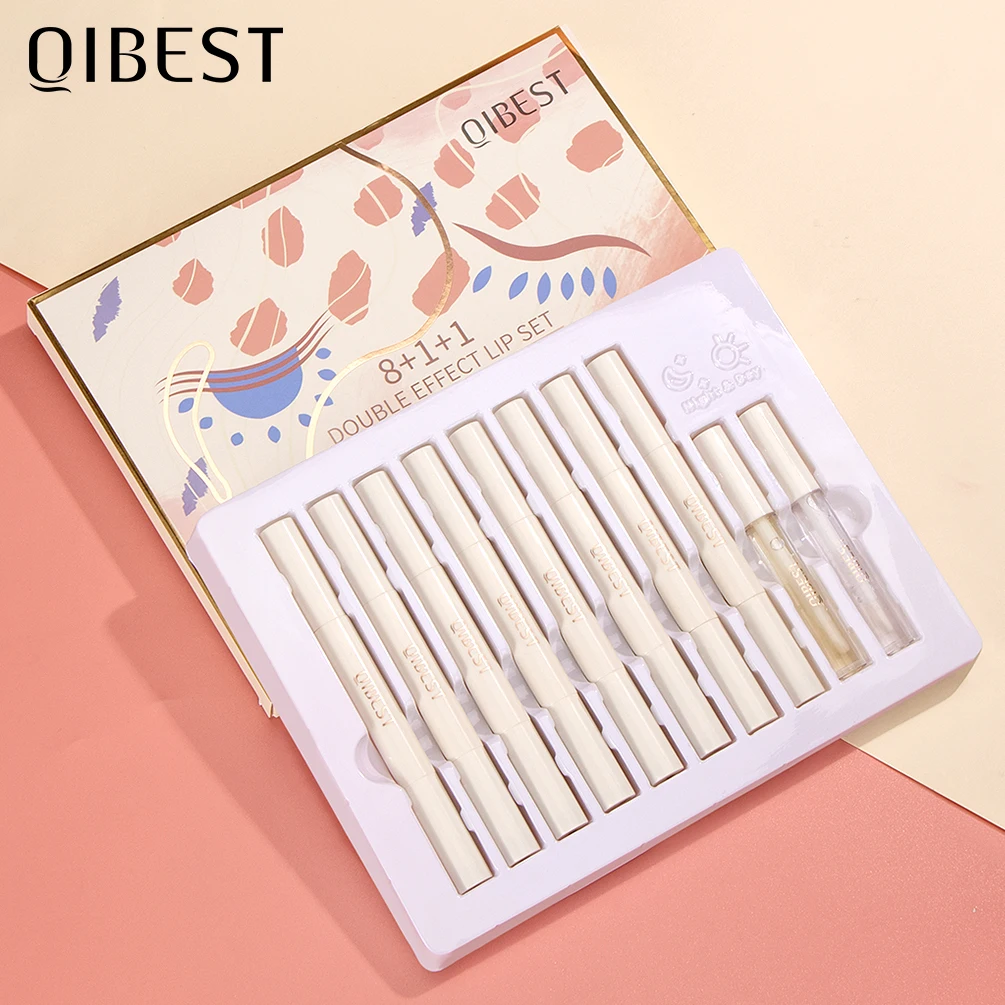 Double Headed 2 In 1 Design Matte Lipstick Lipliner Pencil Set Velvet Lip Liner Pen Clear Lip Oil Plumping