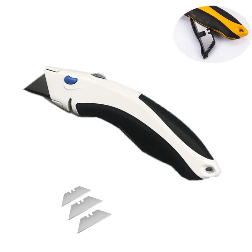 Gray color zinc alloy safe utility retractable blade knife change blade box cutter