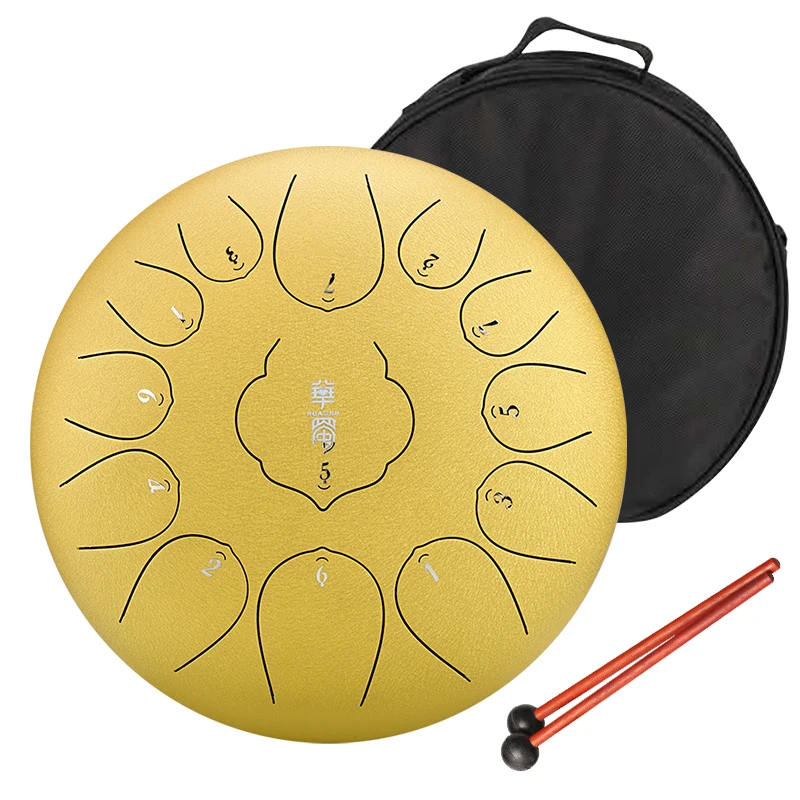 Hluru Lotus Steel Tongue Drum Musical Instruments 13 Note 12-Inch Drumset Hanpan Tank Drum Percussion Instruments THD13-12