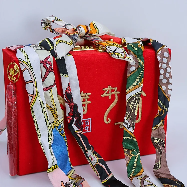 Digital printing Hair Scarf Ribbon elegant Long Handle Bag Ribbons 100% Twill Silk Scarf for Women New Luxury Brand Skinny Scarf