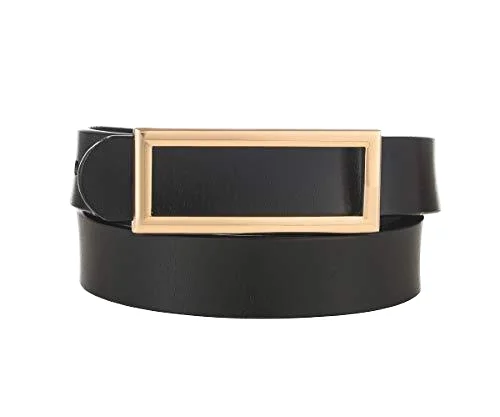 Factory Supplier Metal Buckle Click Buckle Concise Black Genuine Leather Woman Belt