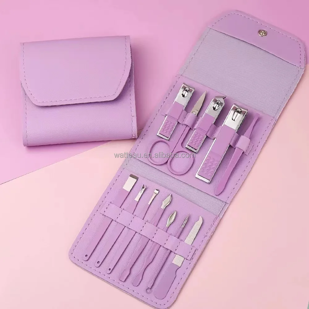 12 in 1 Manicure Set Stainless Steel Nail Clippers Set Beauty Pliers Nail Scissor Pedicure Manicure Tools In Purple