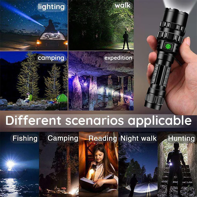 High Lum Professional LED Flashlight For Hunting Tactical Night Scout Light Set L2 Fish Light USB Rechargeable Waterproof Torch