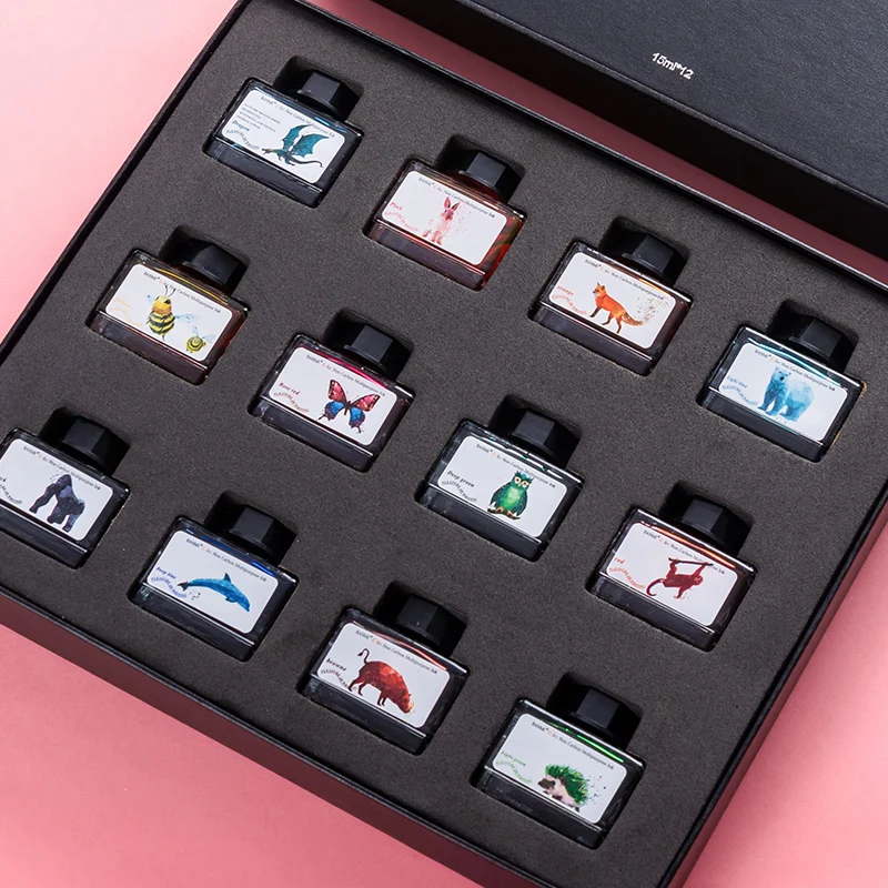 Sprite color ink set with sparkling glass transparent pen dipped in fountain pen for students to practice calligraphy and paint