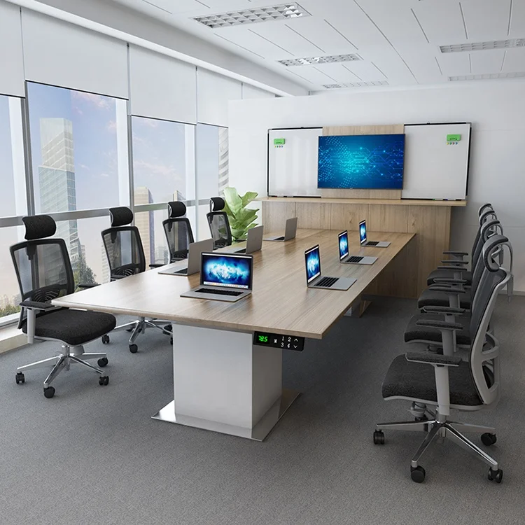 Dual motor standing desk 2021 electric conference table modern 10 seats office meeting table