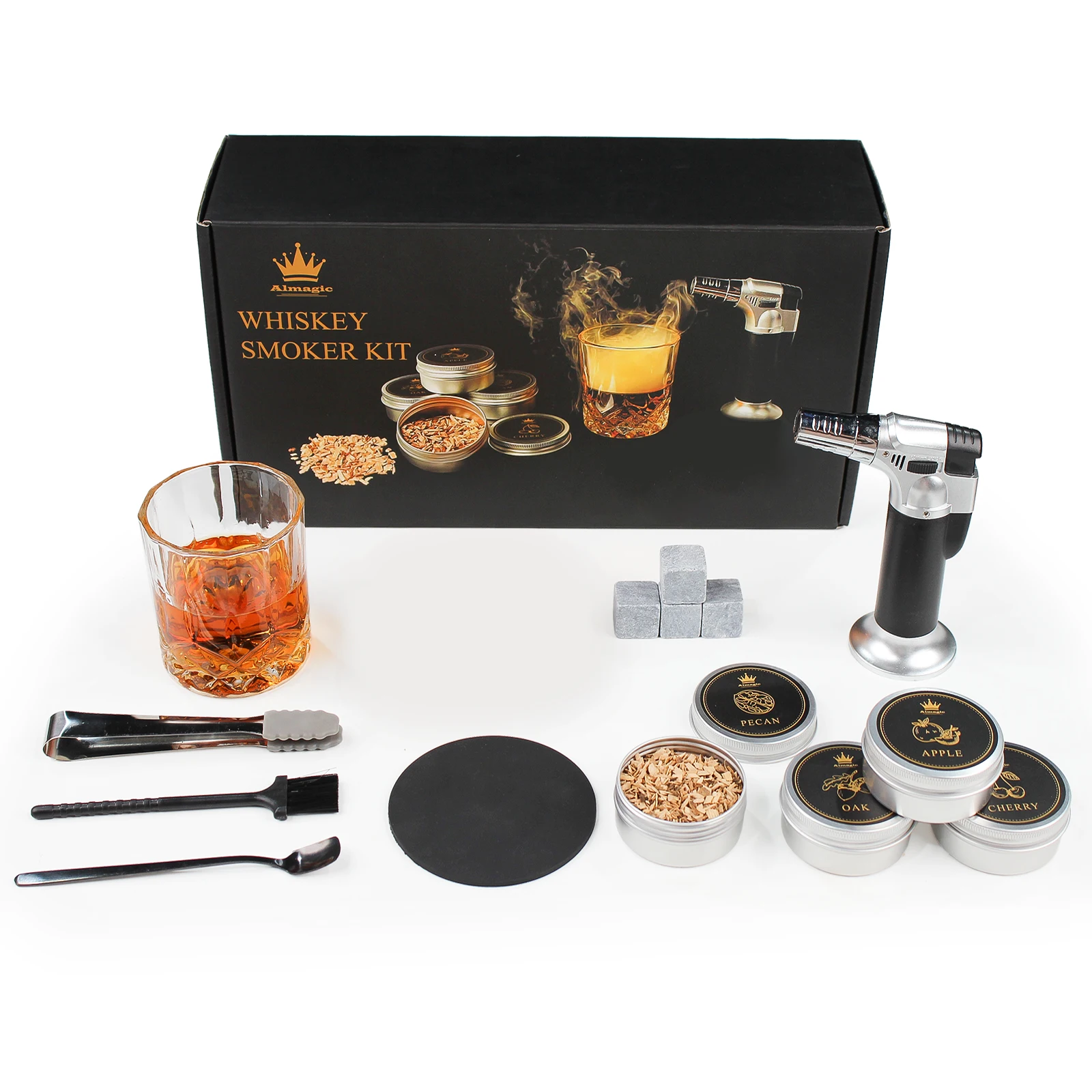 Customized Wood Cocktail Smoker Kit with Torch and Flavor Wood Chips