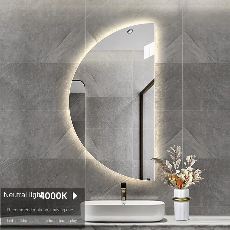 Factory Touch smart led with light bathroom mirror wall hanging semicircle bathroom wall hanging toilet sink dressing mirror