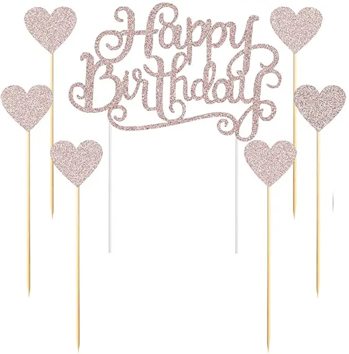 Happy Birthday Cake Toppers Gold Glitter Letters and Love Star Party Decor Decorations Set of