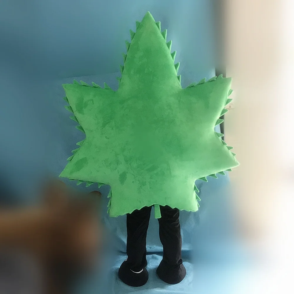 Easy wearing human size soft plush happy face maple leaf mascot costume for party event fit all adult green maple leaf costume