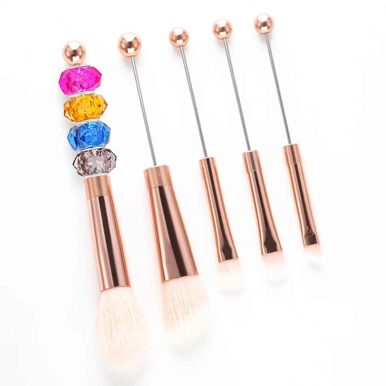 High Quality DIY Beaded Makeup Brush Set Metal Handle Eye Makeup Brushes Cosmetic Brush