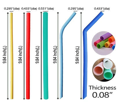 Eco Friendly Collapsible Reusable Silicone Drinking Multicolor Straws With Brush And Case
