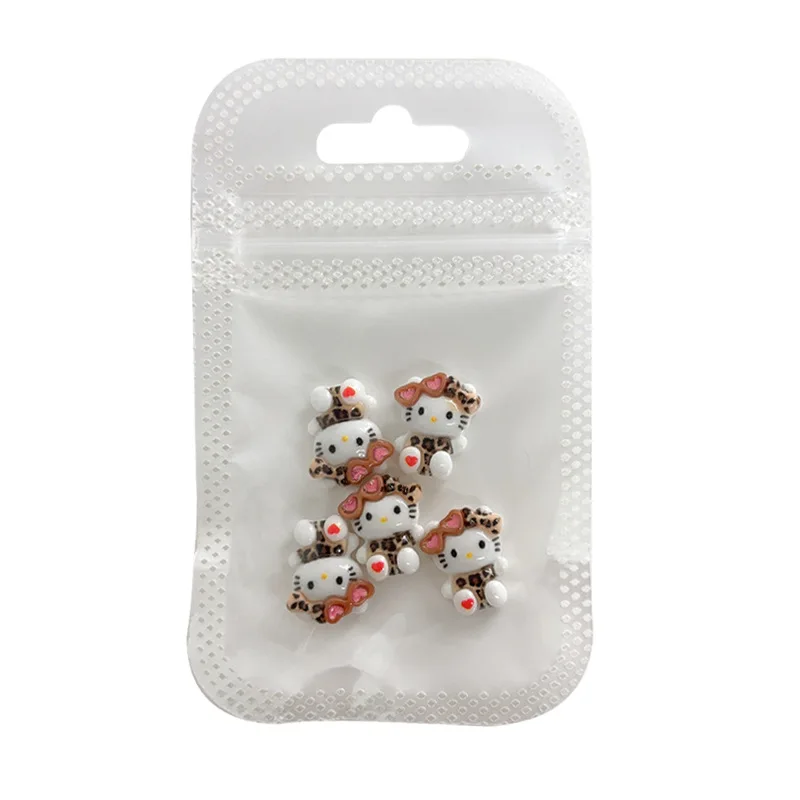Leopard Print KT Cat Nail Accessories New Cute Cartoon Cat Bow Love Nail Accessories