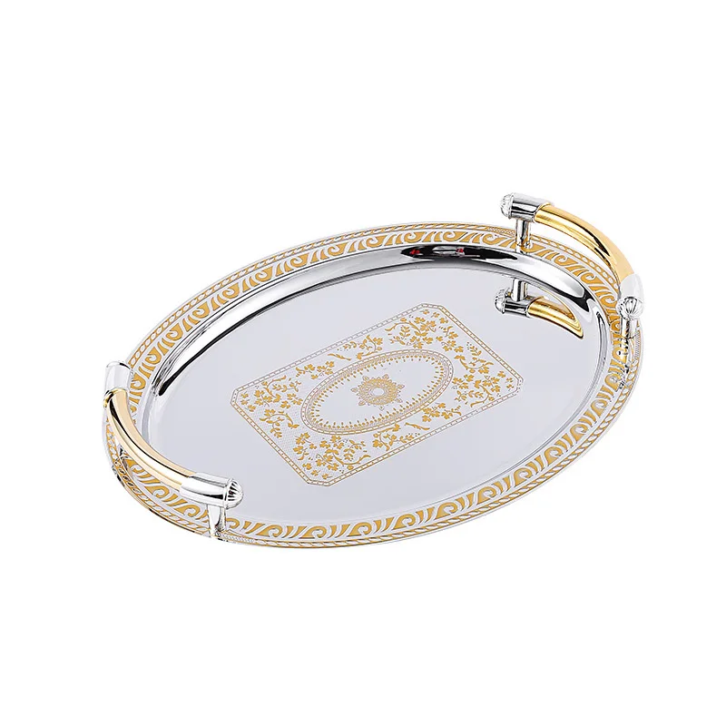 European Style Gold Carved Stainless Steel Fruit Tray for Desserts Hotels Cafes and Restaurants