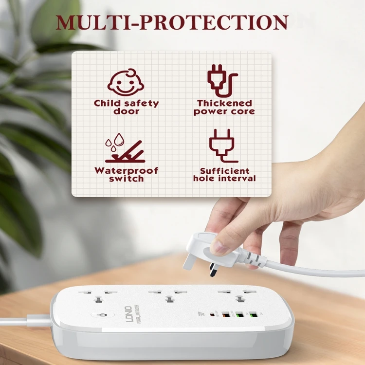Умный удлинитель LDNIO SCW3451 Wi-Fi с функцией быстрой зарядки вилкой Uk/Us/Eu